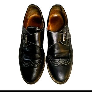 Mike Konos Italian Black Mens Wingtip Slip On Shoe Size 9